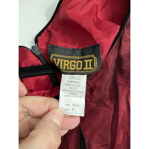 Vtg 90s Formal Prom Dress Gown Red Black Mesh Overlay Floral Glitter Gothic Sz 8 - Picture 5 of 13